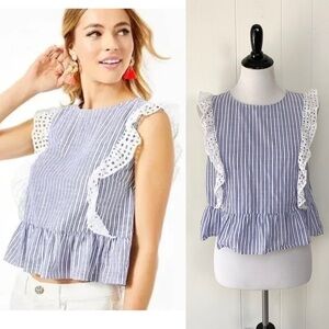 Lilly Pulitzer Ellis Top Womens S Blue Thistle Sleeveless Peplum Ruffle Flaw*